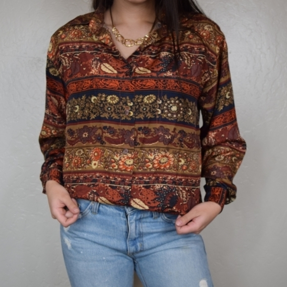 J. MACLNALLY'S || VINTAGE FLORAL SILK BLOUSE